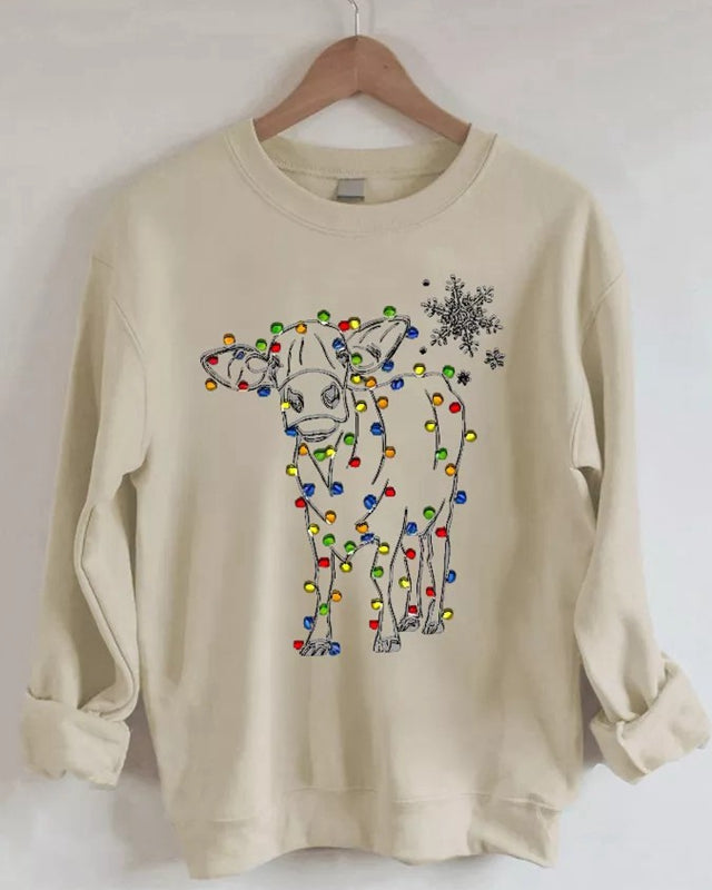 Cow Light Christmas Classic Casual Crewneck Sweatshirt