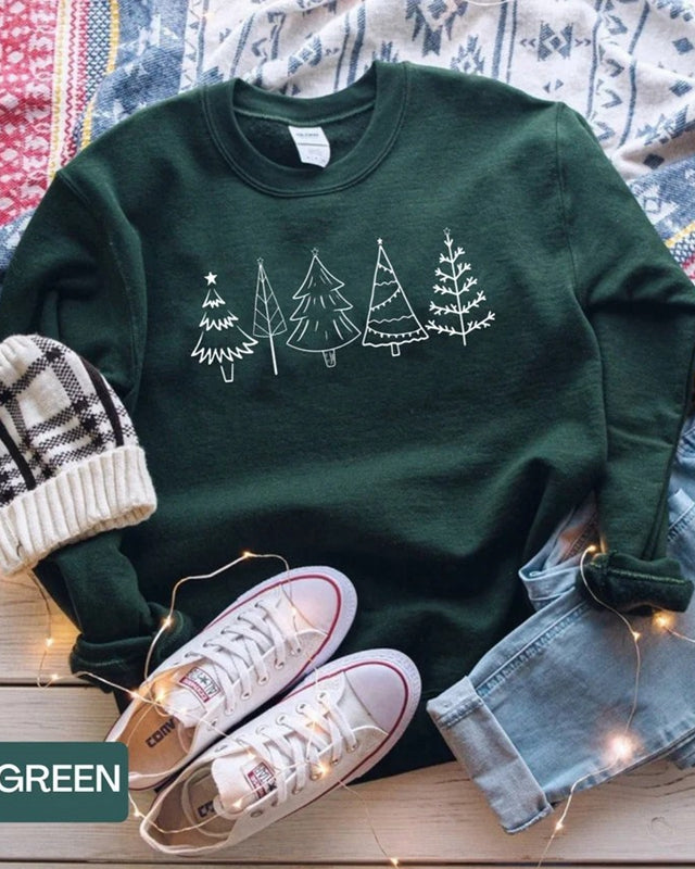 Christmas Crewneck Pine Tree Sweatshirt Women Christmas Tee