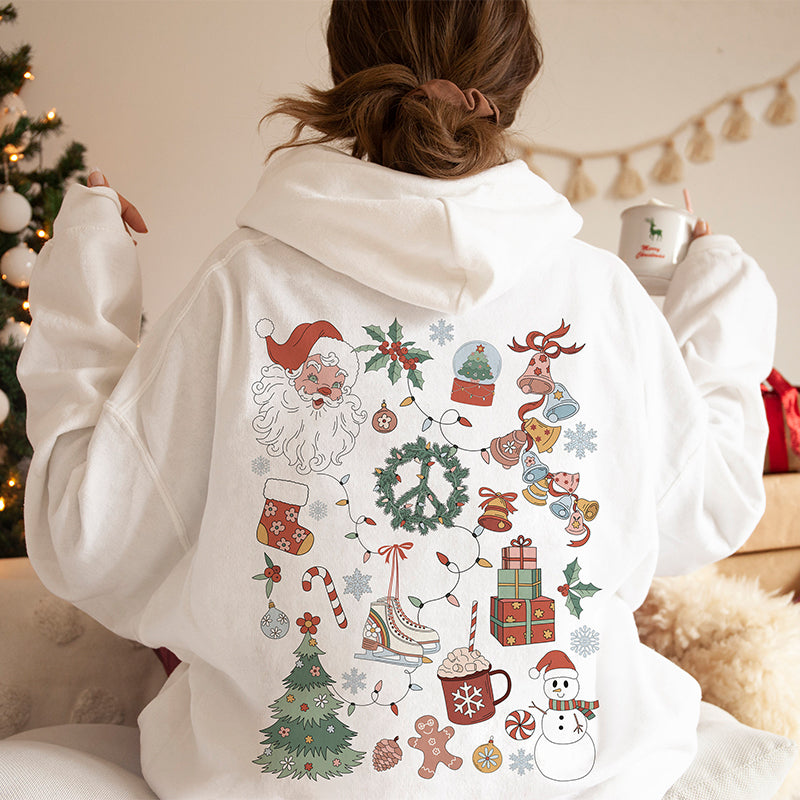 Retro Christmas Santa Claus 2 Sides Print Hoodie
