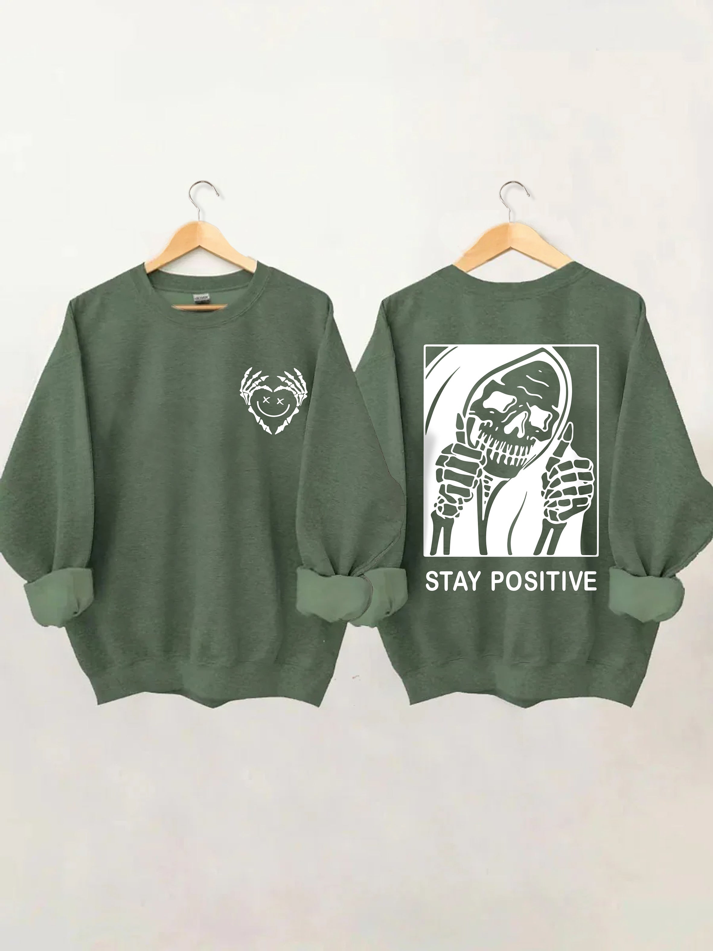 Halloween Stay Positive With Skeleton Sweatshirt