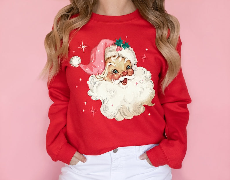 Retro Pink Santa Christmas Sweatshirt