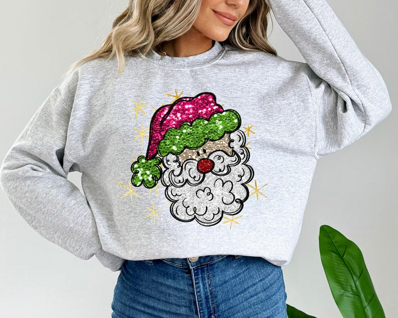 Faux Sequin Santa Sweatshirt