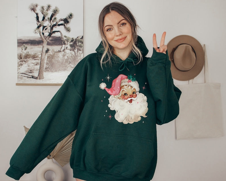 Retro Pink Santa Christmas Hoodie