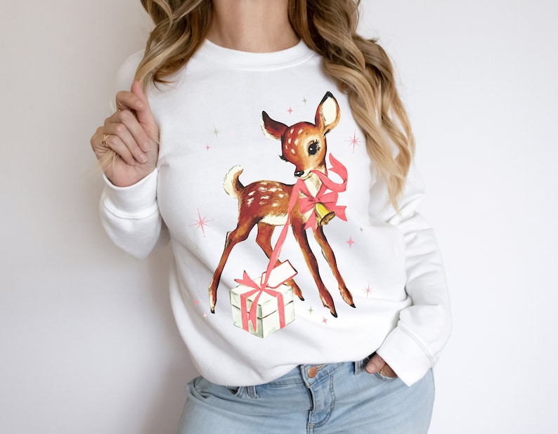 Retro Reindeer Pink Christmas Sweatshirt
