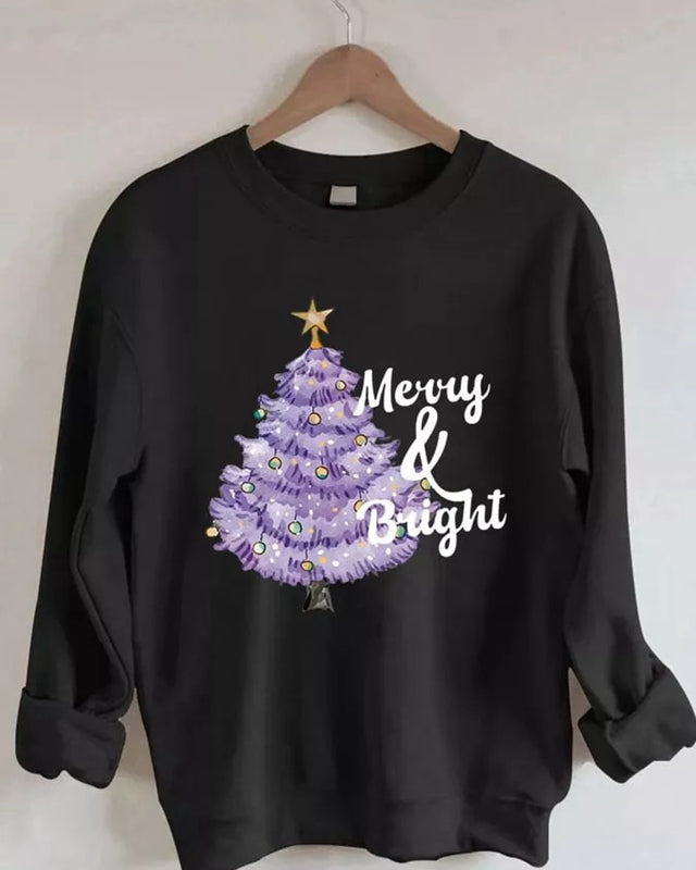 Christmas Tree Merry And Bright Print Sweatshirt